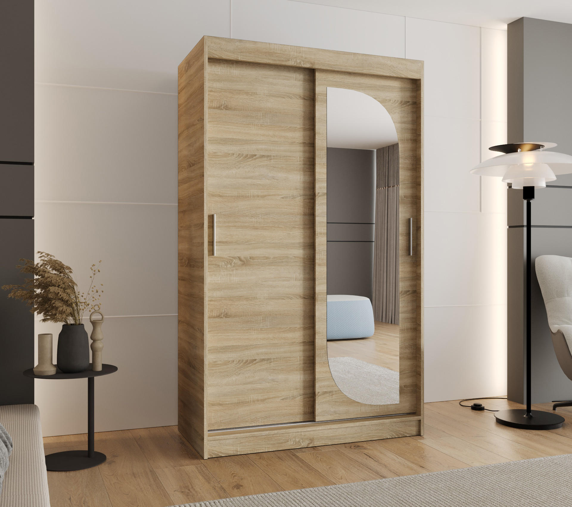 SCHWEBETÜRENSCHRANK 200/120/62 2-türig - Silberfarben/Sonoma Eiche, Holz (120/200/62cm) - MÖBEL KRYSPOL