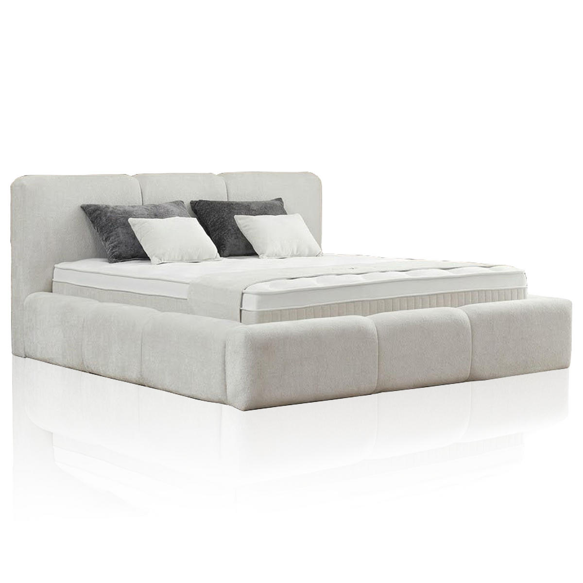 BOXSPRINGBETT MIT BETTKASTEN ELSA 180/200 cm, Ivory, Bettkasten, Matratze, Topper integriert, H3 mittel - Creme/Schwarz, Holz/Kunststoff (180/200cm) - Consilio Concept