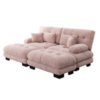 SOFA in Rosa aus Chenille mit 2 Ottomane, 2 Lenden- und 2 Dekokissen - Pink, Textil (145/81/220cm) - Flora Grace