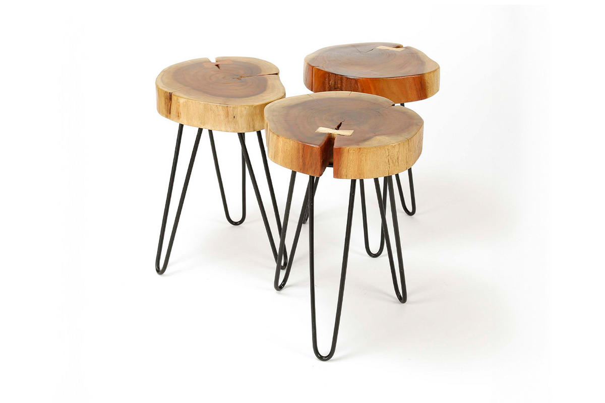 BEISTELLTISCH VIVOSSA 2ER SET Braun Akazie - Schwarz/Braun, Holz/Metall (32/32/45cm) - KAWOLA