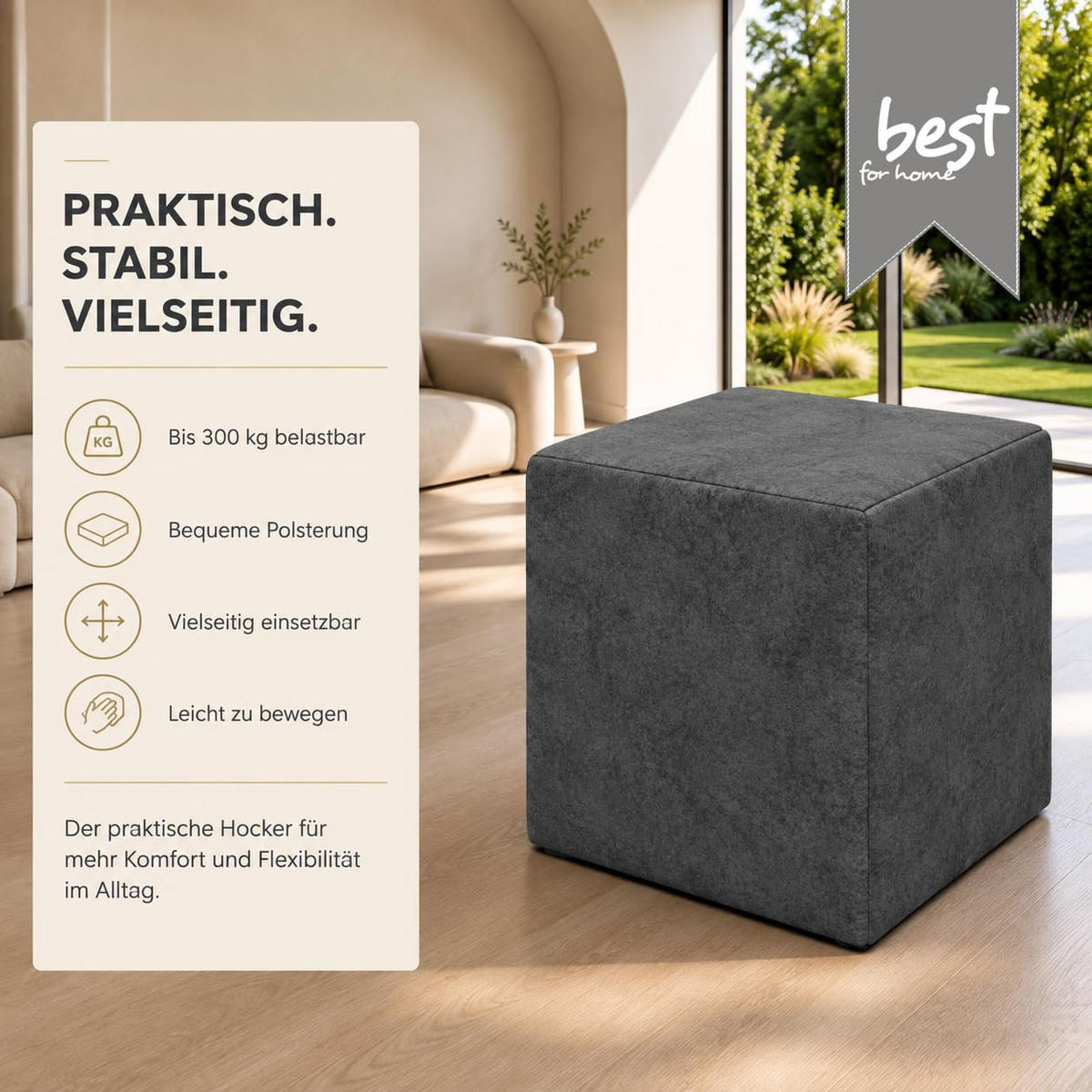 SITZWÜRFEL / Siège Pouf - Graphite, 40X40X40 Cm, Assise Rembourrée, Confortable Pour Salon, Chambre Ou Bureau - Schwarz, Textil (41/41/40cm) - Best For Home
