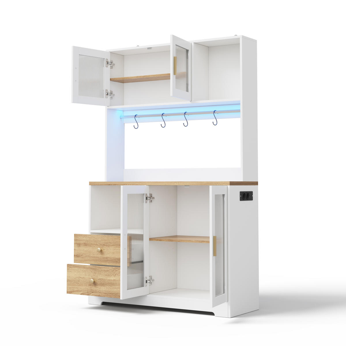 BUFFET 178 cm MDF Natur Weiß mit RGB-LED, Weinregal und Glasfront - Weiß, Holzwerkstoff (40/178/110cm) - Korfee