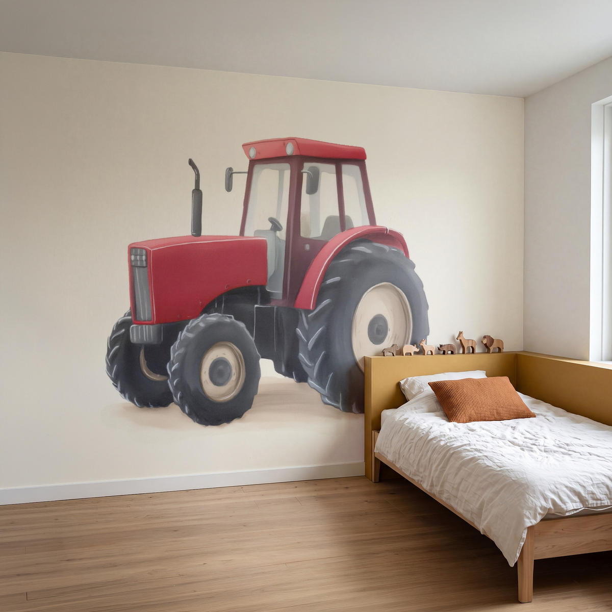 KINDERTAPETE - Traktor - Minimalistisch - Illustration - Rot - 350x220 cm - Rot, Papier (350/220cm) - OnlyWow