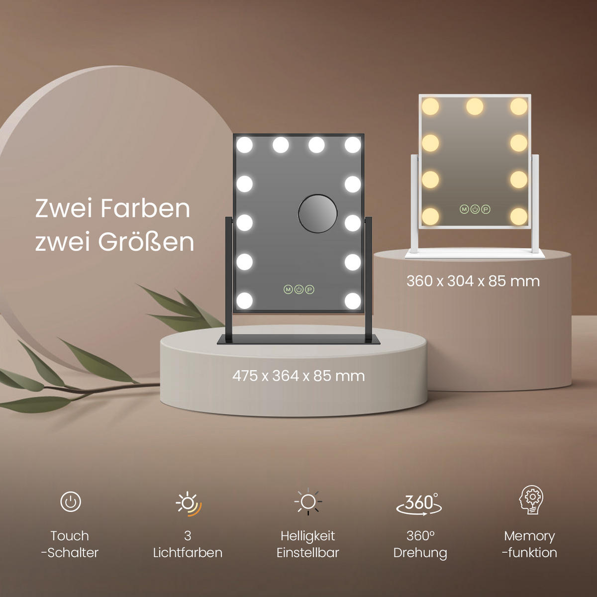 SCHMINKSPIEGEL Rechteckiger mit Beleuchtung, Weiß, 41/30 cm - Weiß, Glas (31/8.5/40cm) - EMKE