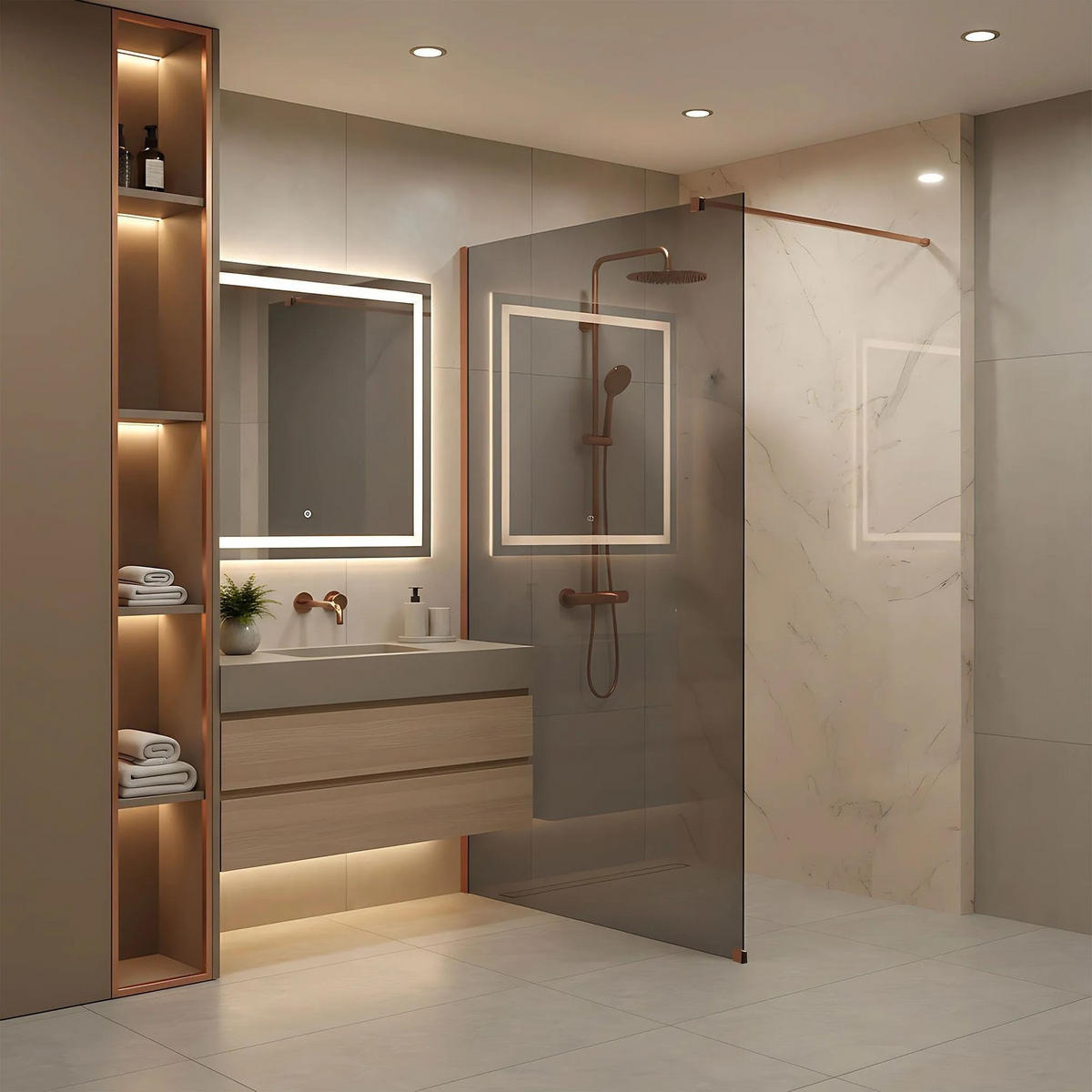 DUSCHWAND Rea Flexi Grey / Brush Copper 140 - Kupferfarben, Glas (120/140/195cm) - REA