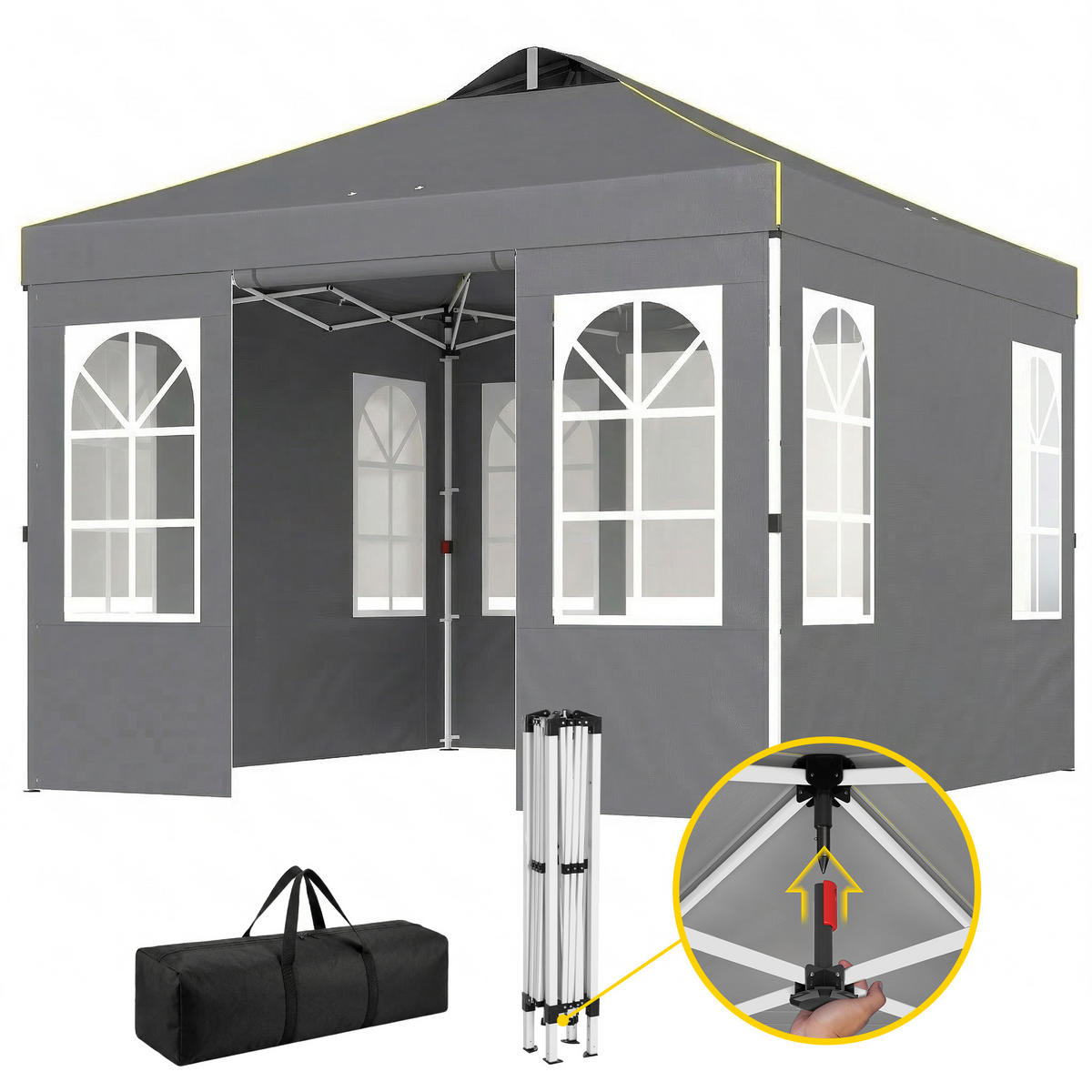 POP-UP-FALTZELT, 3×3m, dunkelgrau - Grau, Textil (293/272/293cm) - Vallsero