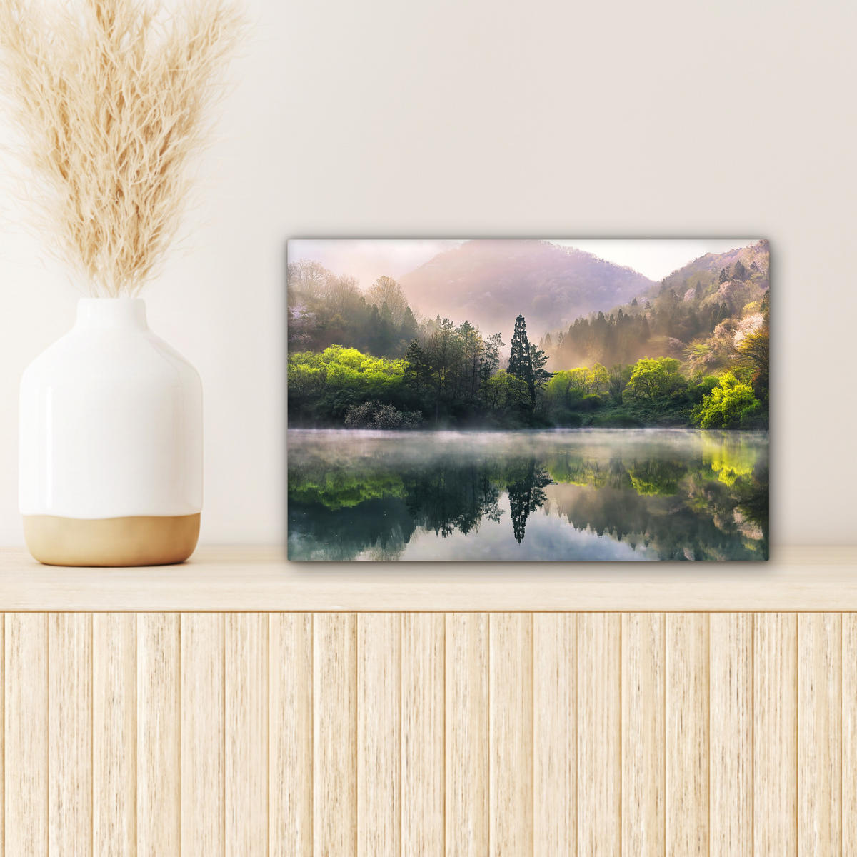 LEINWANDBILD Natur - Bäume - Berge - See - Wasser Deko Schlafzimmer 30x20 cm - Hellgrün, Textil (30/20cm) - MuchoWow