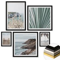 WANDBILDER 5er-Set - 50x50 cm & 20x30 cm & 40x60 cm Schwarzer Rahmen - Strandtreppe Schaukel Meer - Schwarz, Kunststoff (40/60cm) - ArtPrintCave