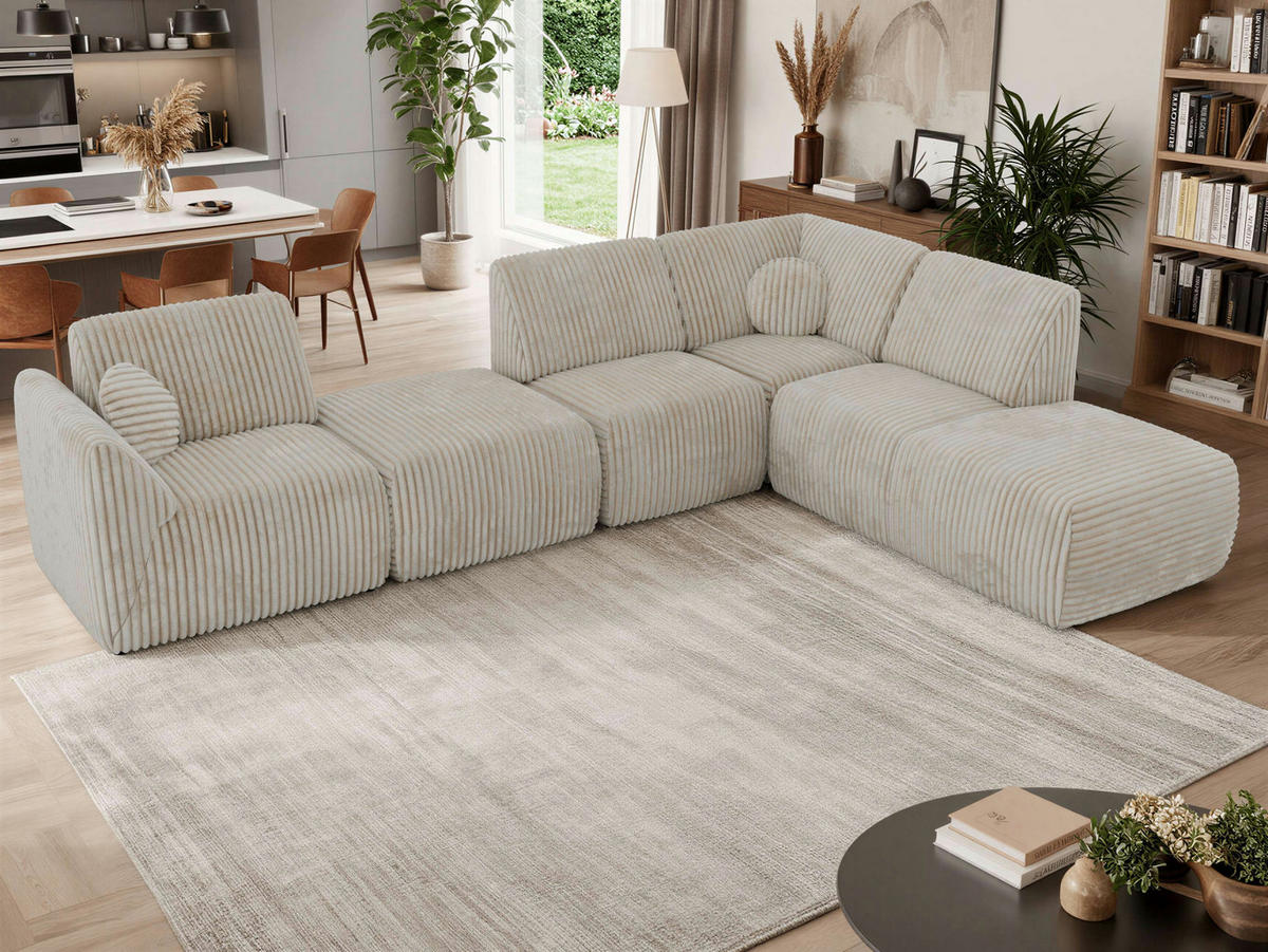 ECKSOFA NOARA 6M L Beige Cord - Rechts - Beige/Schwarz, Kunststoff/Textil (355/244cm) - MKS