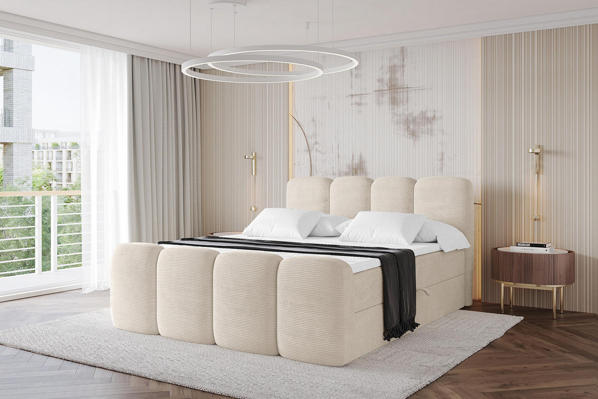 BOXBETT mit Matratze H4 und Lattenrost - NINA-Z - 200x200 cm Poso - Beige - Ecru, Holzwerkstoff (200/200cm)