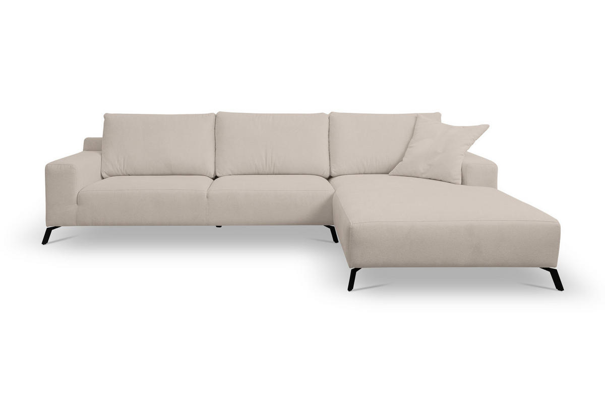 ECKSOFA Aspen in L-Form, Coach Farbe: Beige, Velourstoff, Ottomane Rechts - Beige, Textil (312/187cm) - VENASI MÖBEL