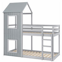 ETAGENBETT 90/200 cm Grau mit Leiter und Baldachin - Grau, Holz (90/200cm) - Oxeza
