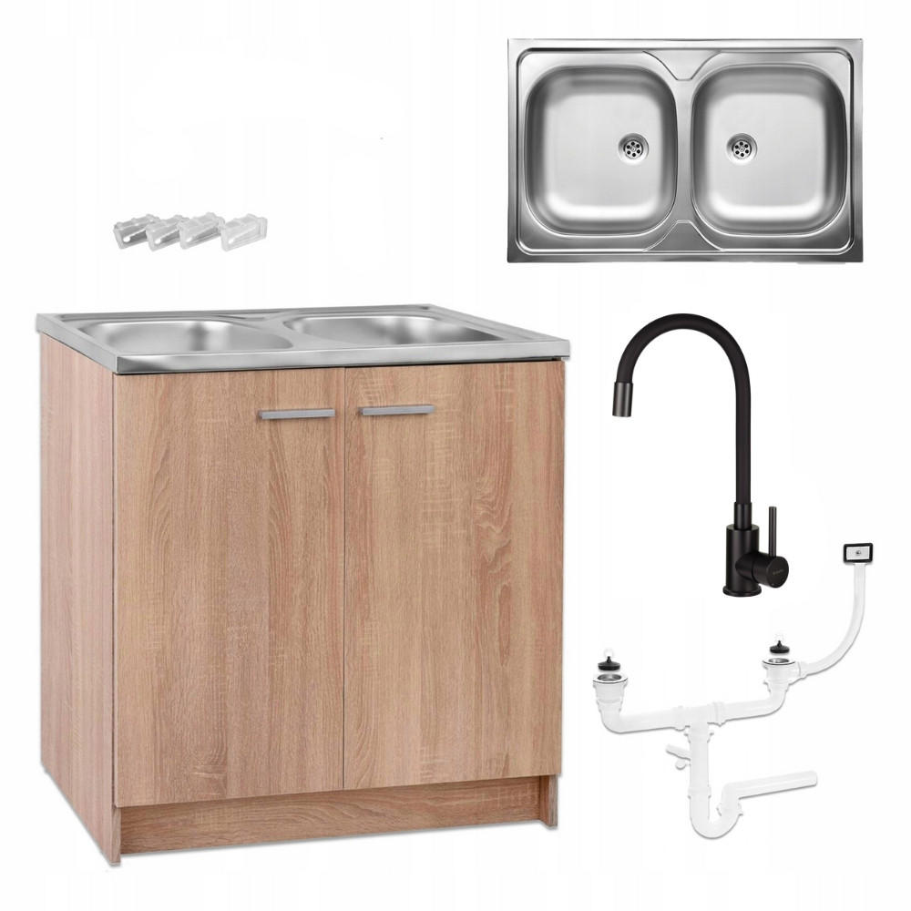 SPÜLUNTERSCHRANK 80cm mit Spüle + Armatur Sonoma-Eiche - Sonoma Eiche, Holzwerkstoff (80/82/46cm) - Stamar