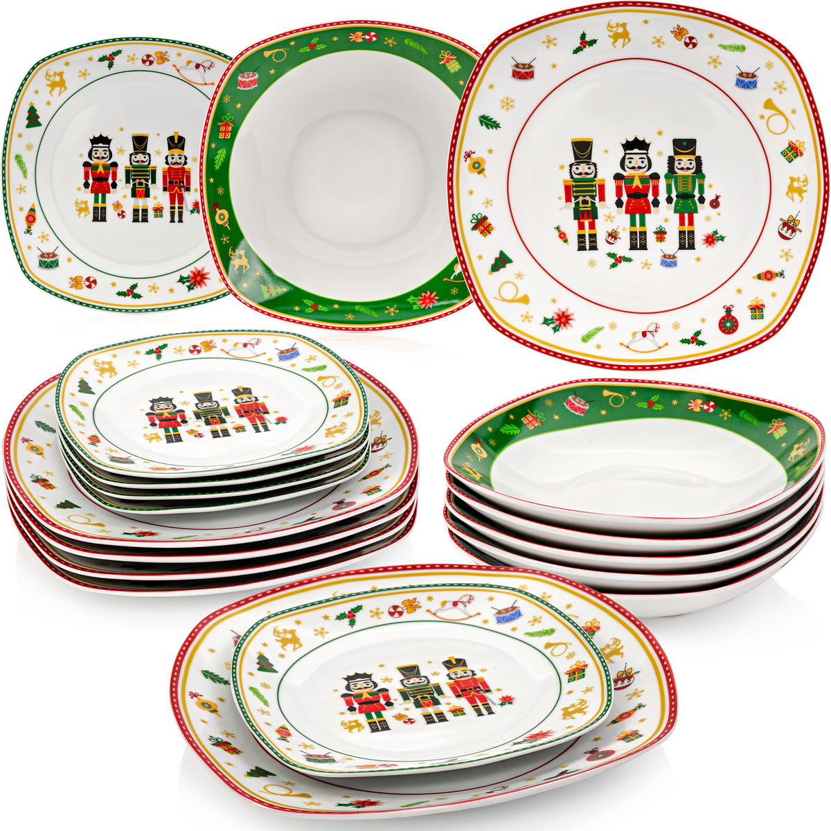 TAFELSERVICE BILGOLA NUSSKNACKER DESIGN - 18 teilig aus Porzellan - Weiß, Keramik (29/29/30cm) - Sänger