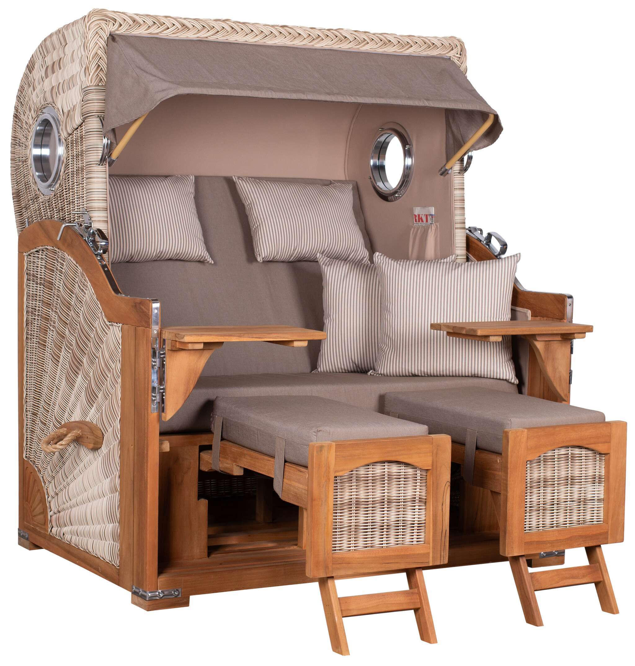 STRANDKORB XXL Düne Grande Teak PE Shell - Braun/Grau, Metall (142/170/95cm) - Mr. Deko