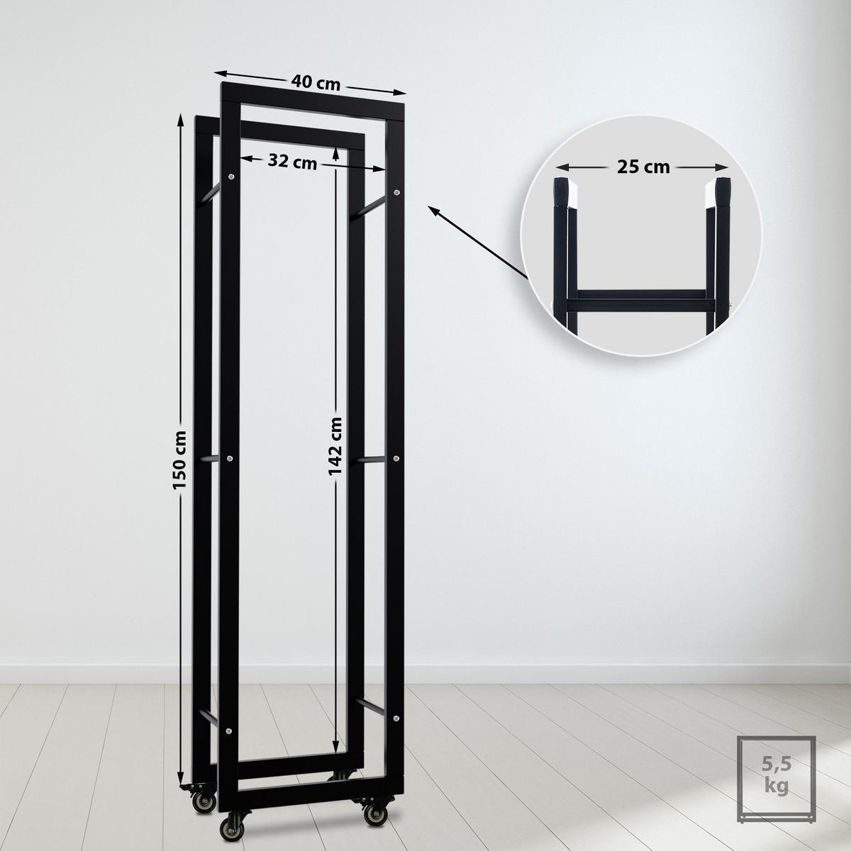 KAMINHOLZREGAL 40/25/150 cm Metall schwarz - Schwarz, Metall (40/150/25cm) - CLP