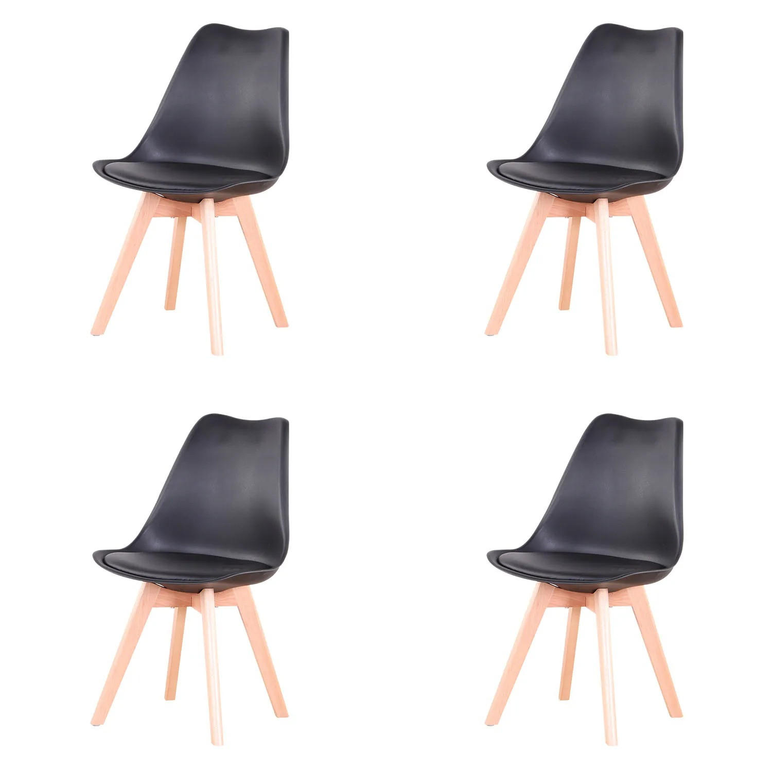 ESSZIMMERSTUHL Skandi PU Gepolstert Buchenholzbeine Schwarz 4-teilig - Schwarz, Textil (49/83/42cm) - Kaket