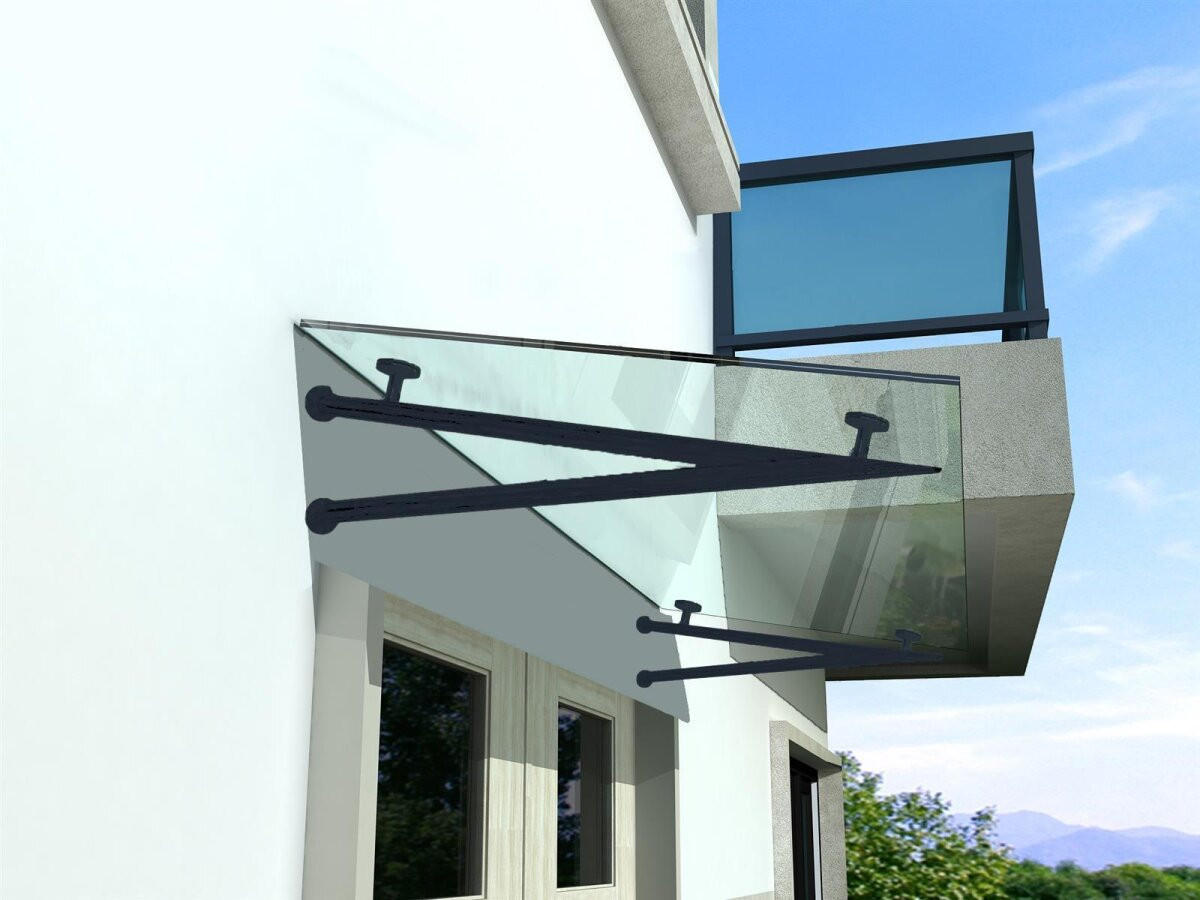 GLASVORDACH 190x90 cm Sicherheitsglas Edelstahl Klarglas V-RAL7016 - Transparent, Glas (190/1.31/90cm) -  Glaswerk Westfalen