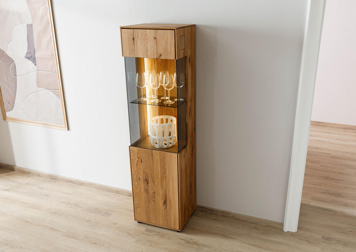 VITRINE Wildeiche 45x38x168 natur geölt WIEN #230 - Naturfarben, Holz (45/168/38cm) - Massivmoebel24