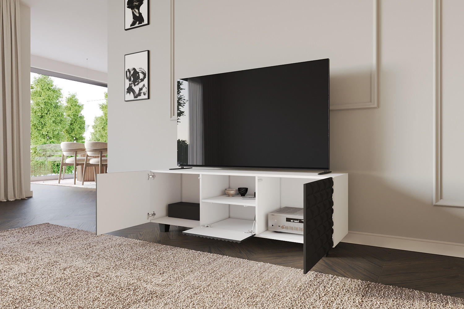 LOWBOARD VIRA-S 140x40x41 cm - Weiß / Schwarz - Schwarz, Holzwerkstoff (140/50/41cm) - ALTDECOR