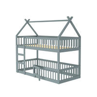 ETAGENBETT aus Holz 90x200 cm Grau mit Treppe und Sicherheitsumrandung - Grau, Holzwerkstoff (90/200cm) - IVMEU