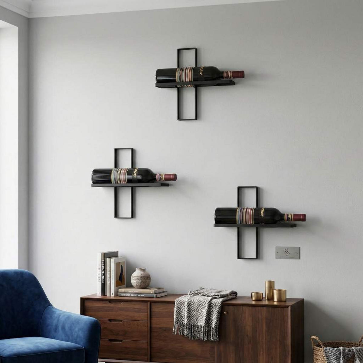 WEINREGAL D3 aus Metall Flaschenständer 3er Set - Schwarz, Metall (28/28/8.5cm) - DanDiBo