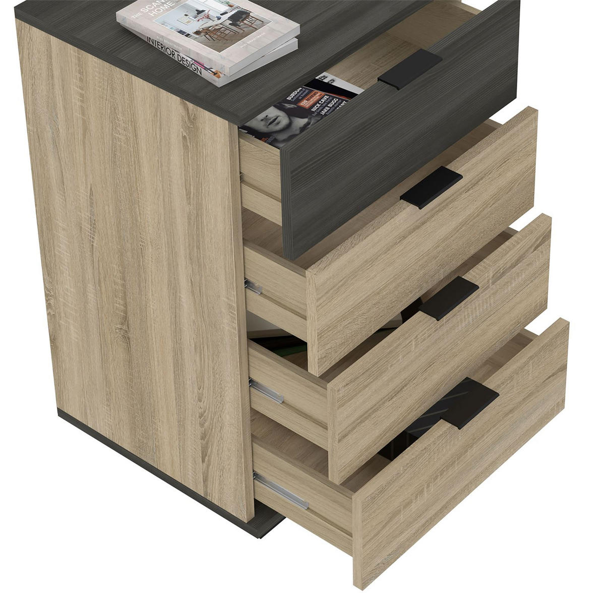 NACHTTISCH PIANO - Eschefarben/Sonoma Eiche, Holzwerkstoff (45/70/38cm) - CARO-Möbel