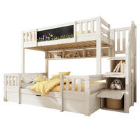 ETAGENBETT 90/200 cm & 140/200 cm in Weiß mit Kreidetafel, Schubladen und Leiterschrank - Weiß, Holz/Holzwerkstoff (90/200cm) - CHICFURN