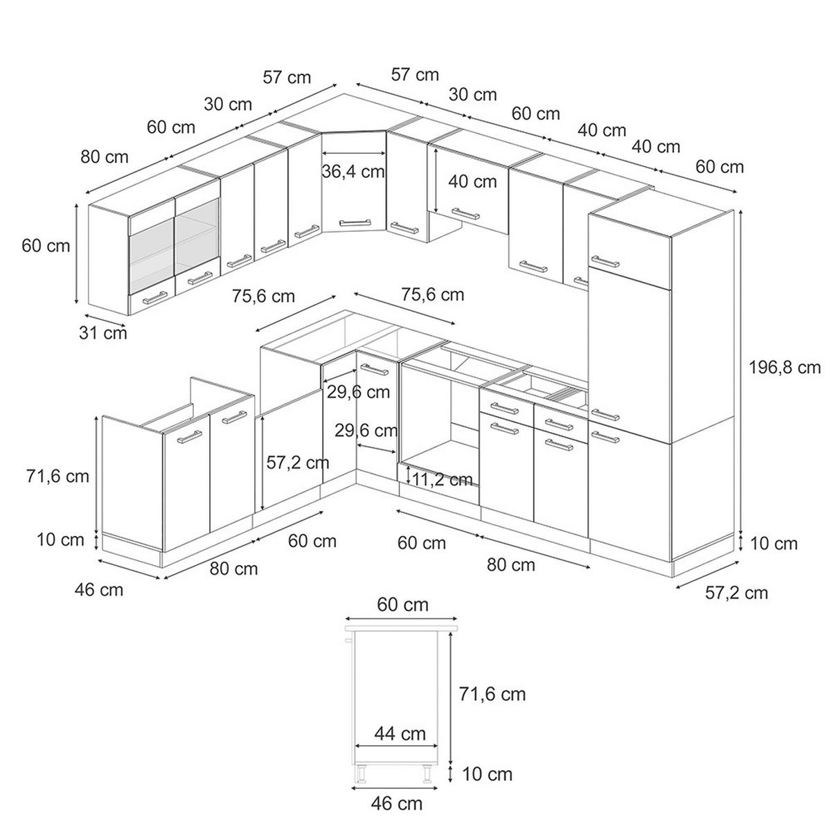ECKKÜCHE R-Line, Mint Landhaus/Anthrazit, 287 x 227 cm - Anthrazit/Grün, Holzwerkstoff (287/206.8/46cm) - Vicco