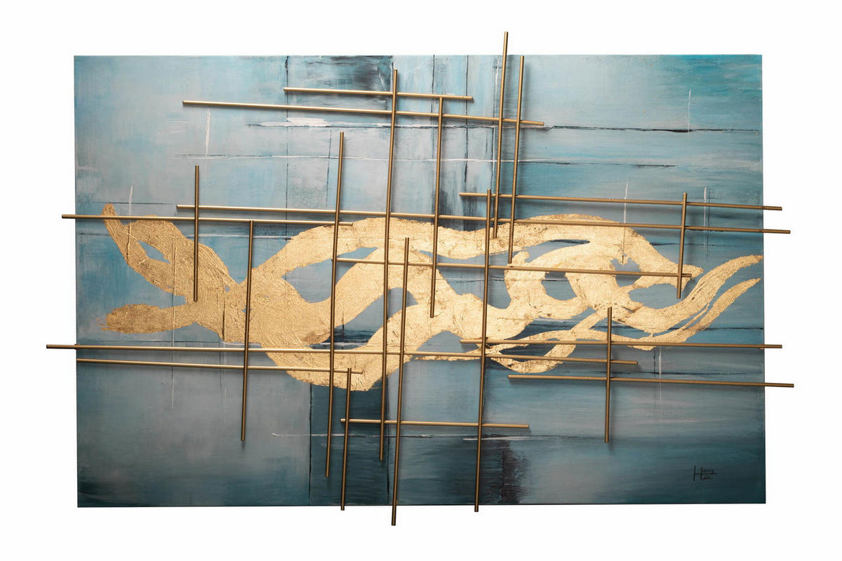 ACRYLBILD HANDGEMALT 120/80 cm - Blau/Goldfarben, Holz/Textil (2.96/80cm) - KUNSTLOFT