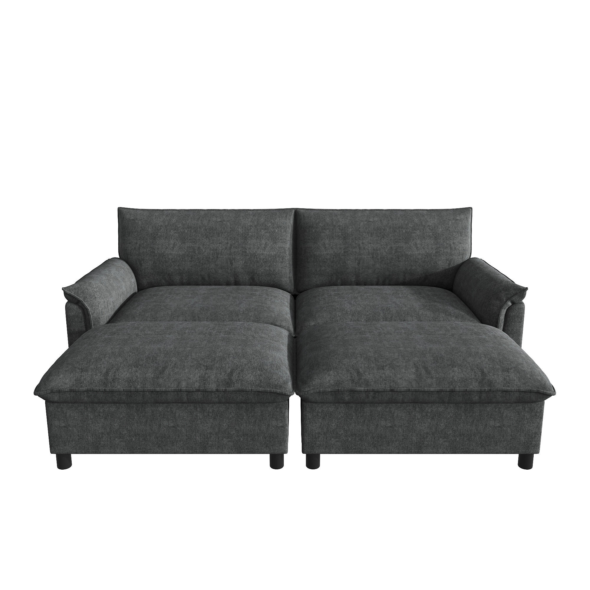 2-SITZER-SOFA mit 2 Aufbewahrungs-Ottomane 216/142/82 cm Schwarz - Schwarz, Textil (77/82/216cm) - Oxeza