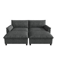 2-SITZER-SOFA mit 2 Aufbewahrungs-Ottomane 216/142/82 cm Schwarz - Schwarz, Textil (77/82/216cm) - Oxeza