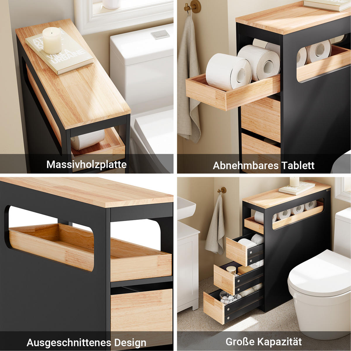 NISCHENREGAL mit Rollen, Schwarz - Schwarz, Holz/Holzwerkstoff (23/82/65cm) - SoBuy