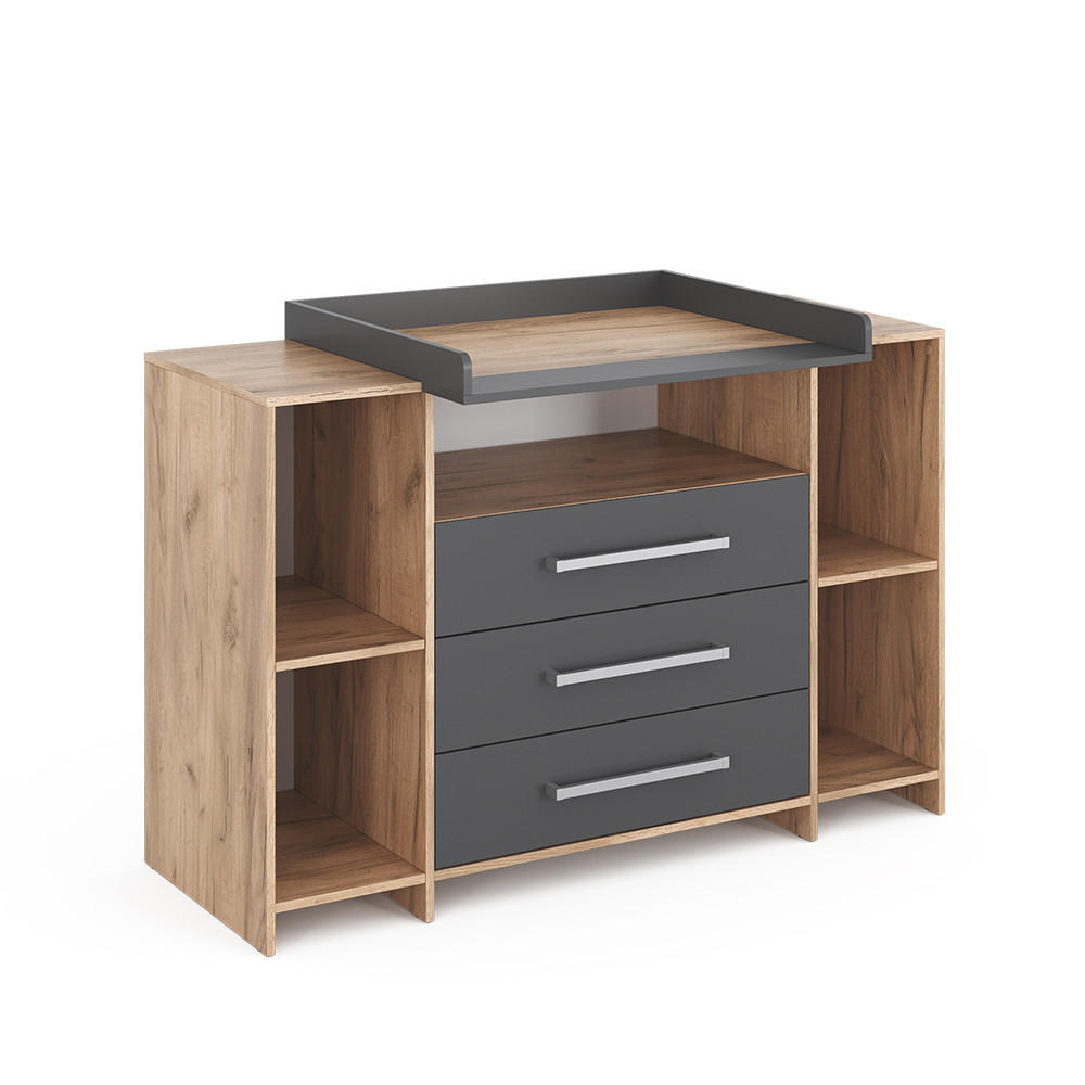 WICKELKOMMODE Oskar Eiche 143 x 100 cm XL mit Schubladen - Anthrazit/Sonoma Eiche, Holzwerkstoff (143/100/70cm) - Vicco