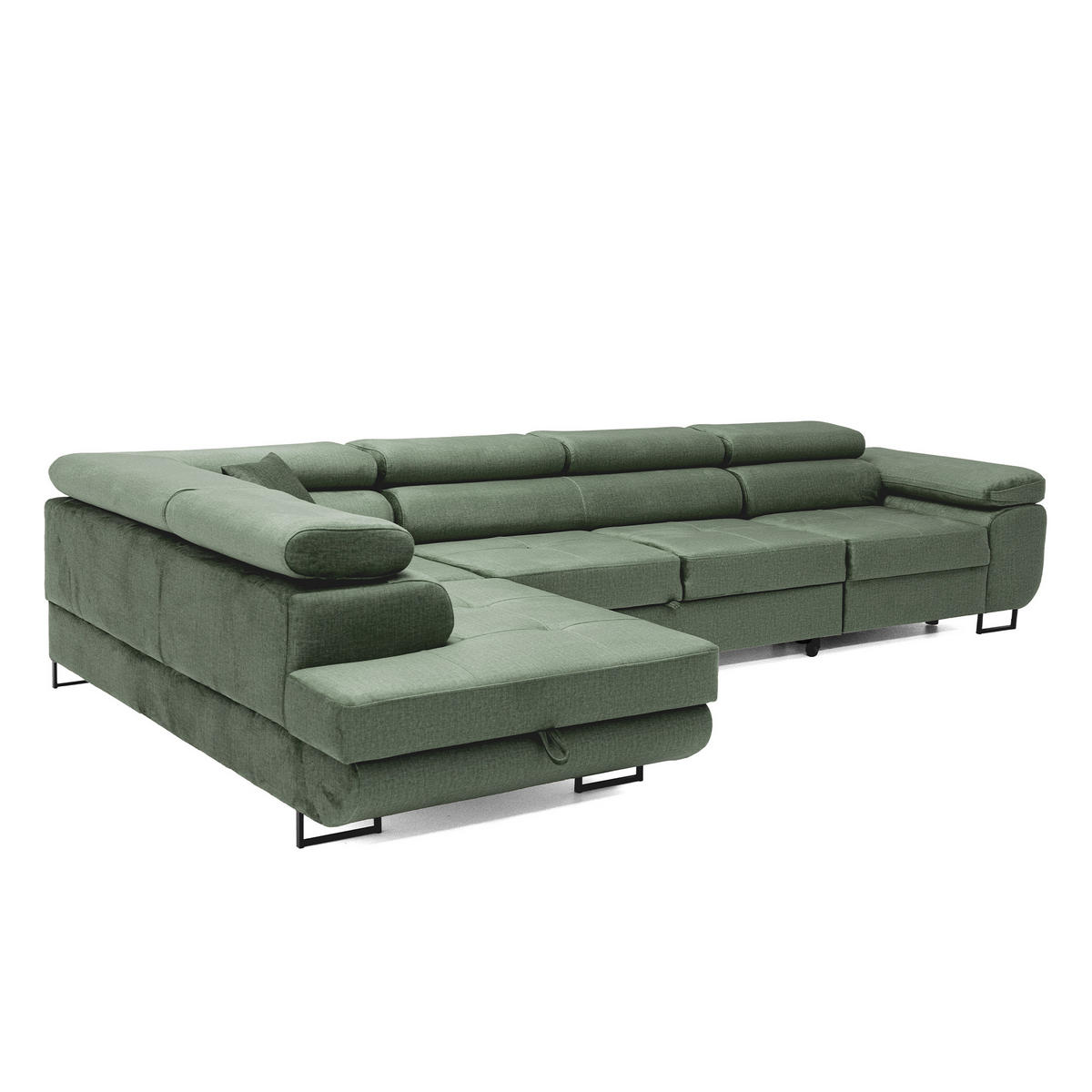 ECKSOFA WILD MAXI L Links mit Schlaffunktion 125x195 Velours Dunkelgrün - Chromfarben/Dunkelgrün, Holz/Textil (203/350cm) - Muffo