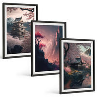 BILDER SET 3er Set - 40x60 cm Schwarzer Rahmen - Fantasielandschaften der japanischen Berge - Schwarz, Kunststoff (40/60cm) - TULUP