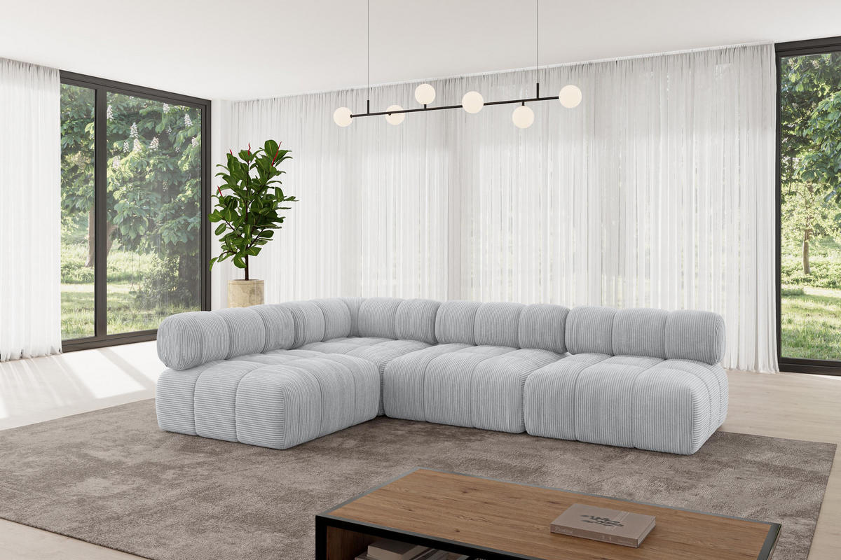 ECKSOFA modulares Sofa Samaro-L2 - 285x190x70 cm Grau Cord - Grau, Holzwerkstoff/Textil (285/190cm) - ALTDECOR