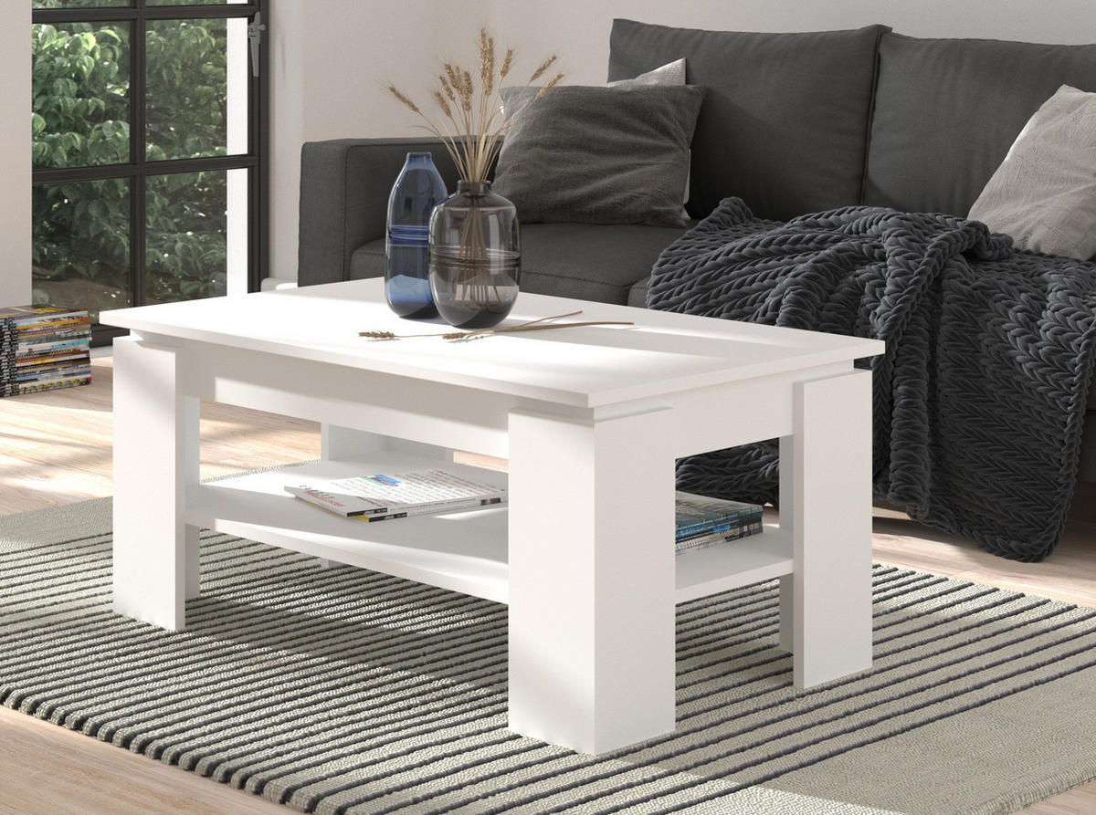 COUCHTISCH weiß matt 100 x 60 cm, Wohnzimmertisch mit Ablage - Eiche Artisan/Weiß, Holzwerkstoff/Metall (100/60/45cm) - Inn.Furn