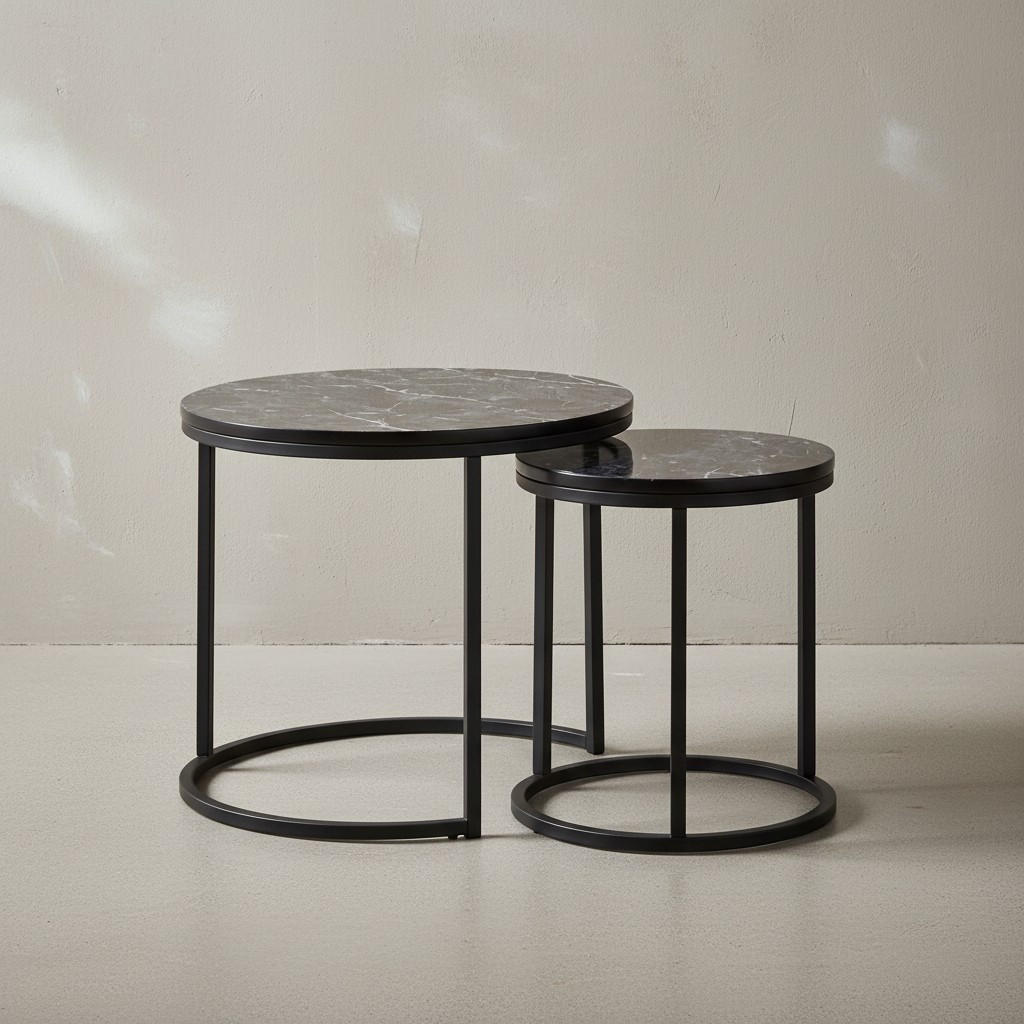 BEISTELLTISCH 2er Set Marmoroptik Metall Modern, Schwarz 50x50x45 cm - Schwarz, Holz/Metall (50/50/45cm) - KADIMA DESIGN