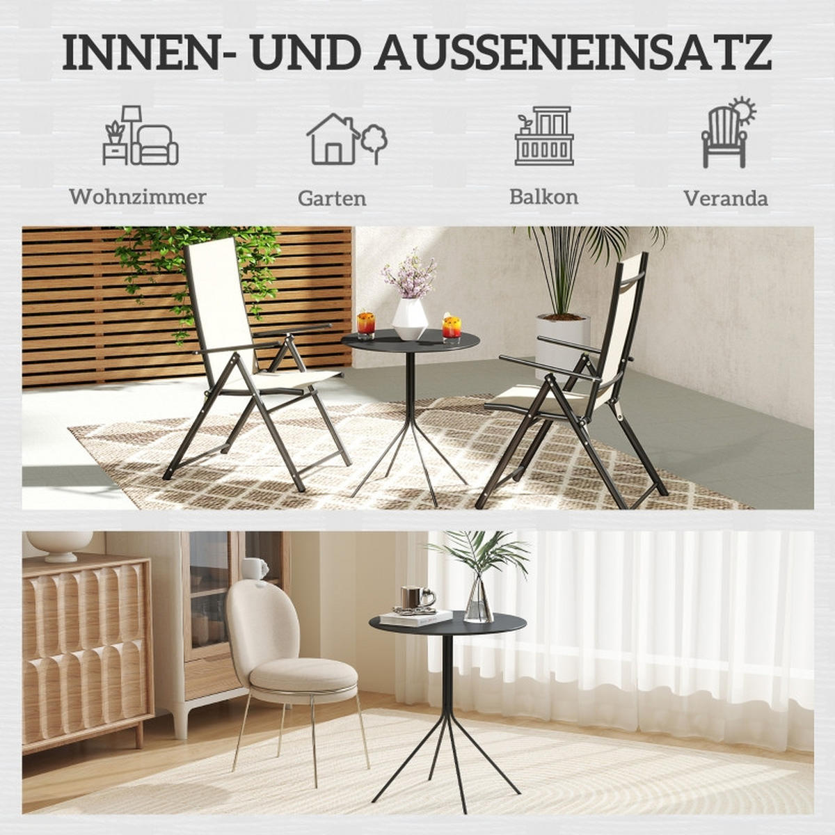 GARTENTISCH klappbar Ø60 cm – SCHWARZ - Schwarz, Metall (60/60/71cm) - ComfortXL