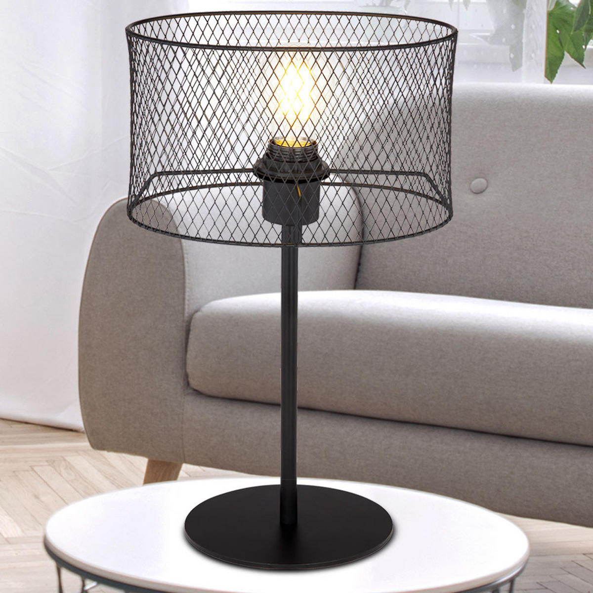 TISCHLEUCHTE Metall Geflecht Schwarz - Schwarz, Metall (25/15/45cm) - Globo Lighting