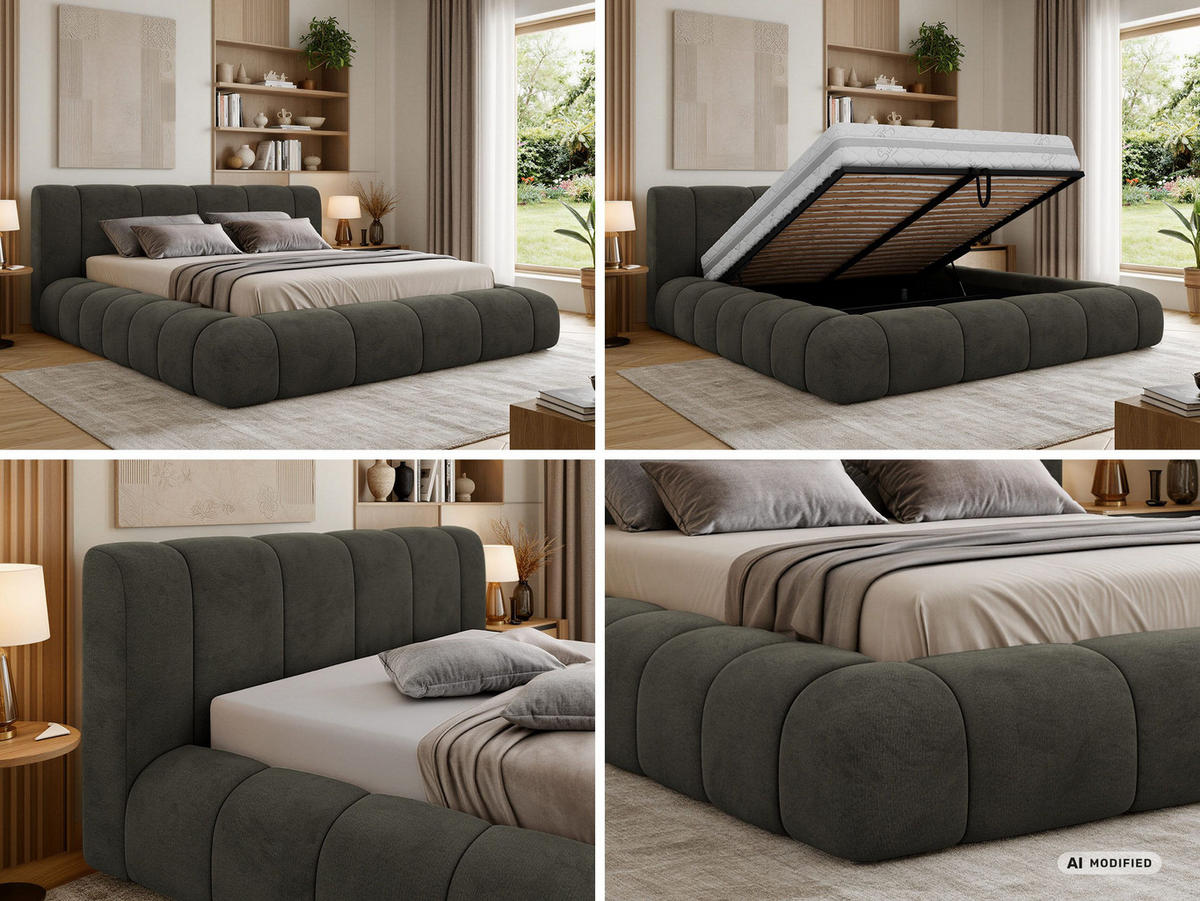 ČALÚNENÁ POSTEĽ NUBEA CLASSIC 140/200 - Tmavosivá Zamat - Matrac Pocket - tmavosivá, textil (140/200cm) - MKS