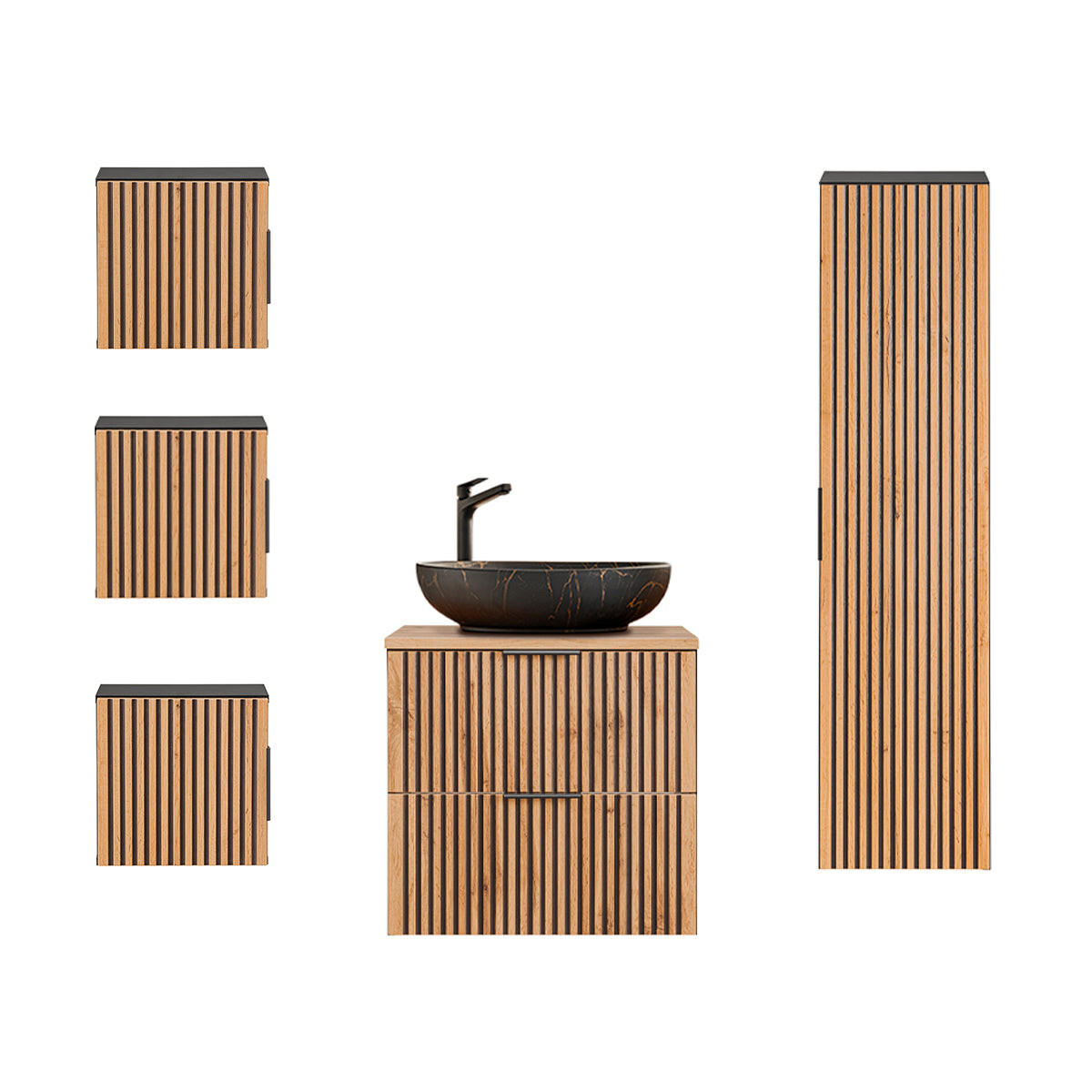 Petits-meubles KOUPELNOVÝ NÁBYTEK 60.6cm Gaia 2er-Set Dubové dřevo a černá barva