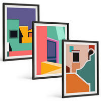 BILDER SET 3er Set - 40x60 cm Schwarzer Rahmen - Farbenfrohe Illustrationen der Stadt - Schwarz, Kunststoff (40/60cm) - TULUP