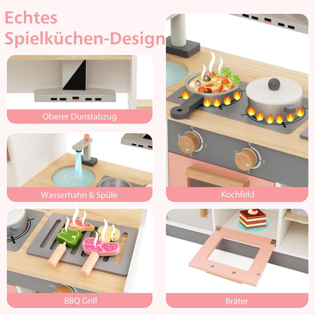 SPIELZEUGKÜCHE Multicolor - Multicolor, Holz (24/65/90cm) - COSTWAY