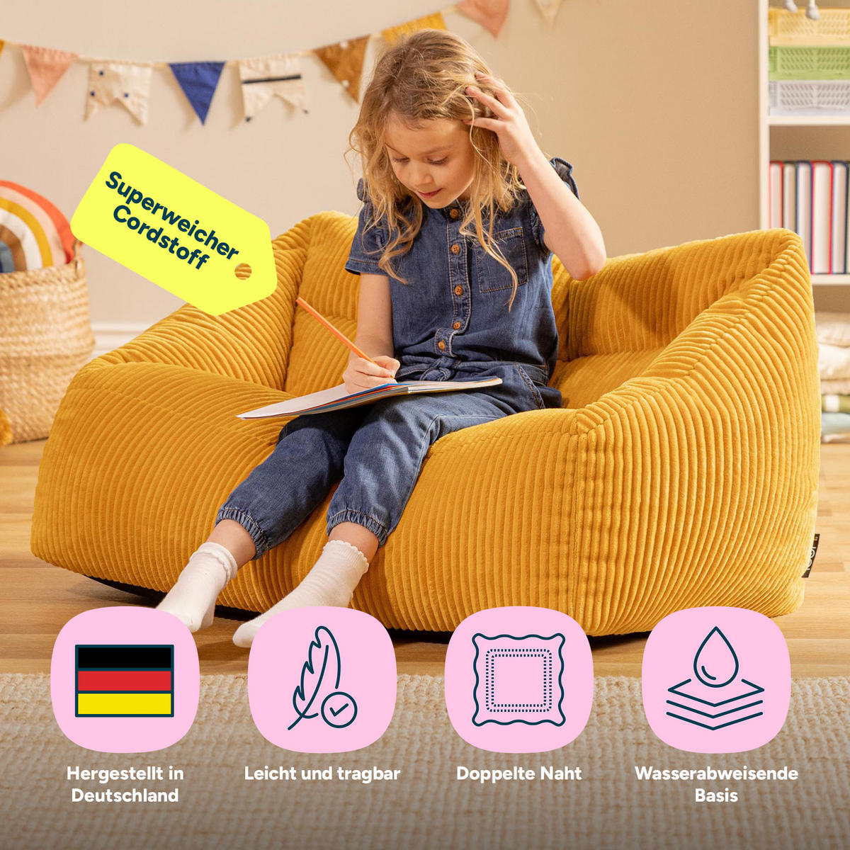 KINDERSITZSACK Sofa Cecilia - Gelb, Textil (95/44/55cm) - icon