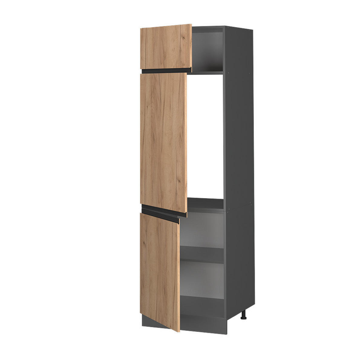 KÜHLUMBAUSCHRANK R-Line Goldkraft Eiche 60 cm J-Shape - Honigeiche/Anthrazit, Holzwerkstoff (60/206.8/57.2cm) - Vicco
