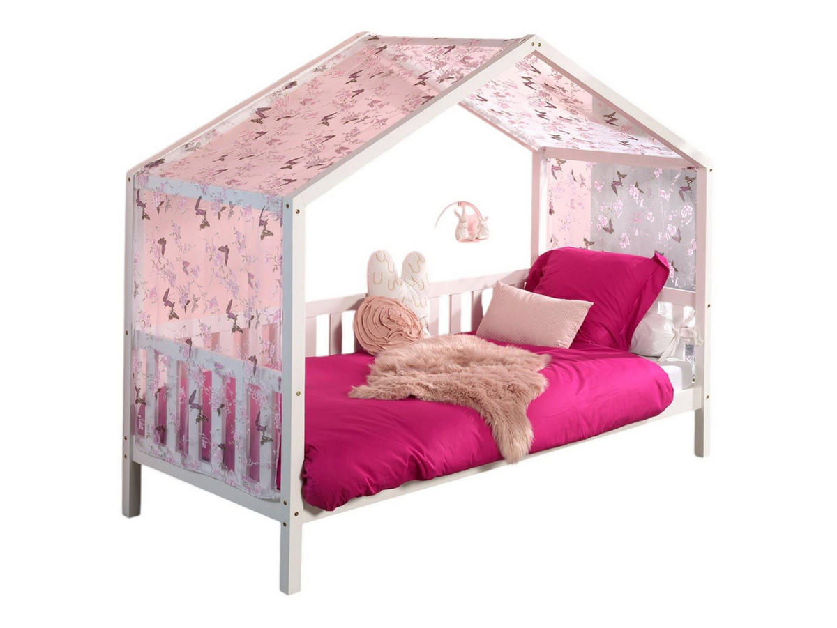HAUSBETT mit Textilhimmel Kapua 210x170x97 aus Massivholz in Weiß - Weiß/Rosa, Holz (90/200cm) - 58aufmkessel