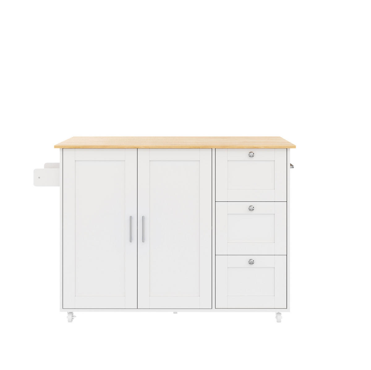 KÜCHENINSEL 135/44(70)/90 cm aus MDF mit klappbarer Arbeitsplatte und Rollen Weiß/Natur - Weiß, Holzwerkstoff (135/90/44cm) - Modenvie