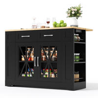 KÜCHENINSEL aus MDF 120x65x92 cm Schwarz/Natur mit Klapptisch, 2 AC-Steckdosen, 2 USB-Anschlüssen und Rollen - Schwarz, Holzwerkstoff (120/92/65cm) - Modfu
